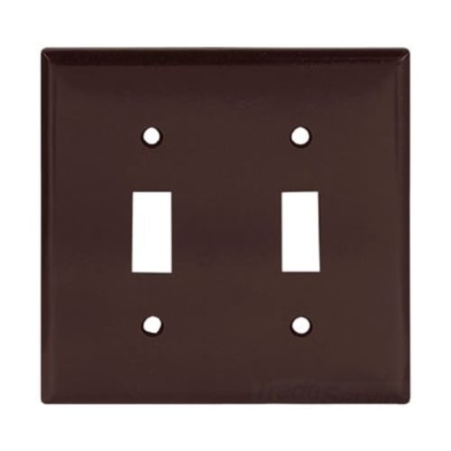 Eaton Toggle wallplate, Brown, Toggle Cutout, Thermoset, Two- gang, Standard, ED Box