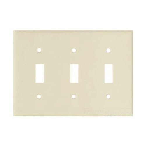 Eaton Toggle wallplate, Almond, Toggle Cutout, Thermoset, Three- gang, Standard, ED Box
