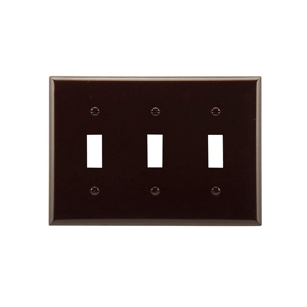 Eaton Toggle wallplate, Brown, Toggle Cutout, Thermoset, Three- gang, Standard, ED Box