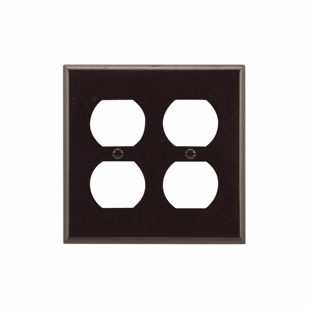 Eaton Duplex receptacle wallplate, Brown, Duplex receptacle Cutout, Thermoset, Two- gang, Standard, ED Box