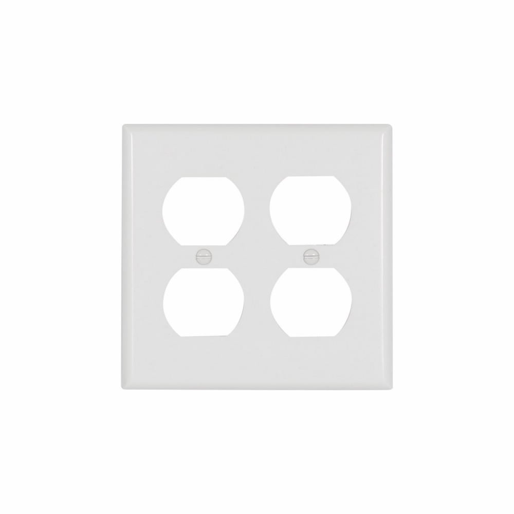 Standard Size Duplex Receptacle Wallplate, White, Power outlet, Thermoset, 2, Standard