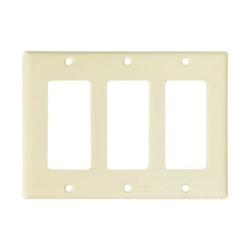 Eaton Decorator / GFCI wallplate, Almond, Decorator Cutout, Thermoset, Three- gang, Standard, ED Box
