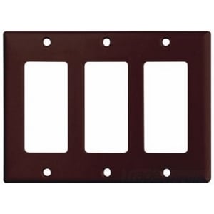Eaton Decorator / GFCI wallplate, Brown, Decorator Cutout, Thermoset, Three- gang, Standard, ED Box