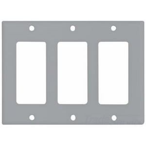 Eaton Decorator / GFCI wallplate, Gray, Decorator Cutout, Thermoset, Three- gang, Standard, ED Box