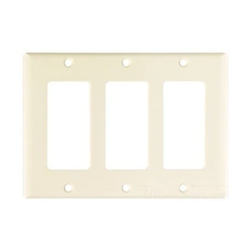 Eaton Decorator / GFCI wallplate, Lt. Almond, Decorator Cutout, Thermoset, Three- gang, Standard, ED Box
