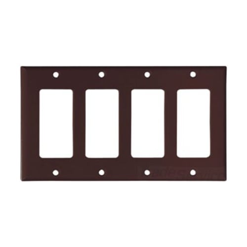Eaton Decorator / GFCI wallplate, Brown, Decorator Cutout, Thermoset, Four- gang, Standard, ED Box