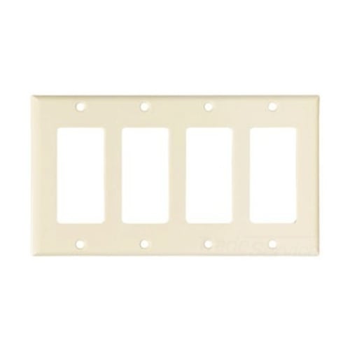 Eaton Decorator / GFCI wallplate, Lt. Almond, Decorator Cutout, Thermoset, Four- gang, Standard, ED Box