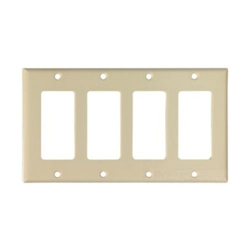Eaton Decorator / GFCI wallplate, Ivory, Decorator Cutout, Thermoset, Four- gang, Standard, ED Box