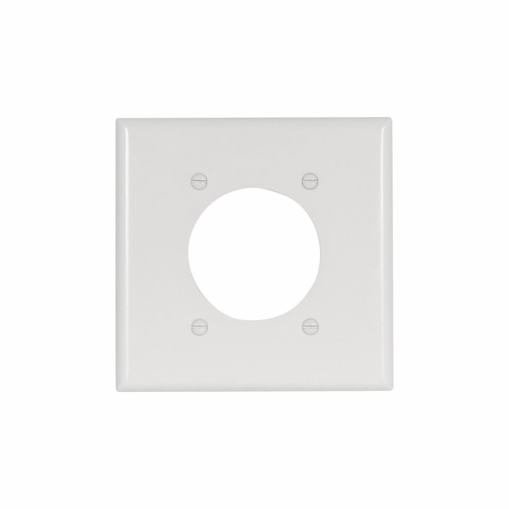 Eaton Power outlet and locking wallplate, White, 2.15" Hole Cutout, Thermoset, Two- gang, Standard, ED Box