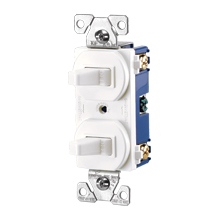 Eaton commercial grade combination switch, Stand, #14 - #12 AWG, 15A, Commer, 120/277V, bk and sd wiring, togg, Maint closure, Screw, Brass, Brown, -20-60?C, (2) 1-pole, dplx, thermoplas