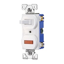 Eaton commercial grade combination switch, Neon pil lgt, Stand, #14 - #12 AWG, 15A, Commer, 120V (Switch), 125V (pil lgt), bk and sd wiring, togg, Maint closure, Screw, Brass, Brown, -20-60?C, 1-pole, dplx, thermoplas, 1 / 25W