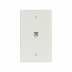 Eaton Wallplate with connector, 4-conductor jack, Commercial, residential telephone, Flush, box, White, Data/Voice modular jack, Type 625B4 screw terminals, Thermoplastic elastomer (TPE), Standard, Type 625B4