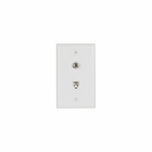 Telephone Jack and Coaxial Adapter Wallplate, White, Thermoplastic, Surface, Standard, 4-conductor jack and coax adapter, Type F, RJ11, RJ14, Combination