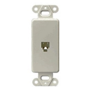 4-Conductor Telephone Jack Decorator Insert, Almond, Thermoplastic, Surface, type 625, Decorator, 4-conductor jack, RJ11, RJ14, Jack