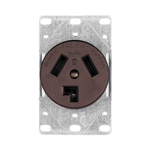 Eaton power device receptacle, Dryer, #12 - 4 AWG, 30A, Flush, 125/250V, Back, Brown, NEMA 10-30R, Three-pole, Three-wire, Three-pole, three-wire, non grounding, Screw, Glass-filled nylon, Power, Used with S80