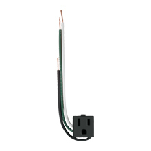 Eaton panel mount/snap-in single receptacle, #14-12 AWG, 15A, Commercial, Snap-in, Panel, 125V, Wire leads, Black, Brass, Thermoset face and Polypropylene base, 5-15R, Single, Wire lead, Thermoplastic, Bulk, Plastic back, Plastic clip