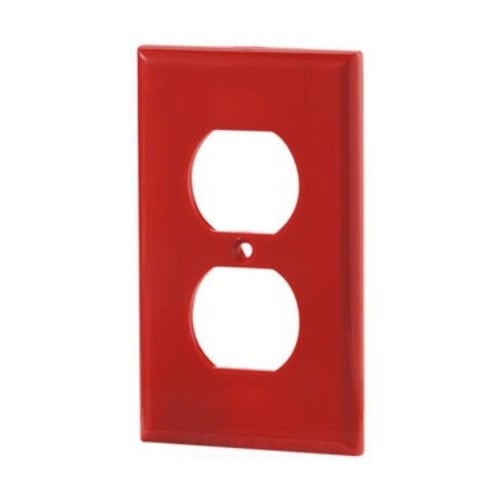 Eaton Duplex receptacle wallplate, Red, Duplex receptacle Cutout, Nylon, Single- gang, Standard, ED Box