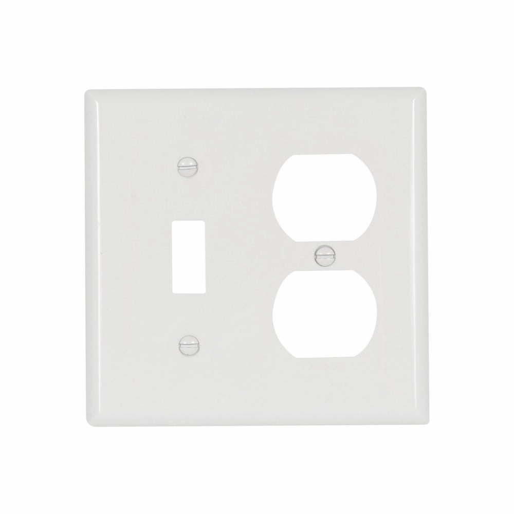 Eaton Combination wallplate, White, Toggle, Duplex receptacle Cutout, Nylon, Two- gang, Standard, ED Box