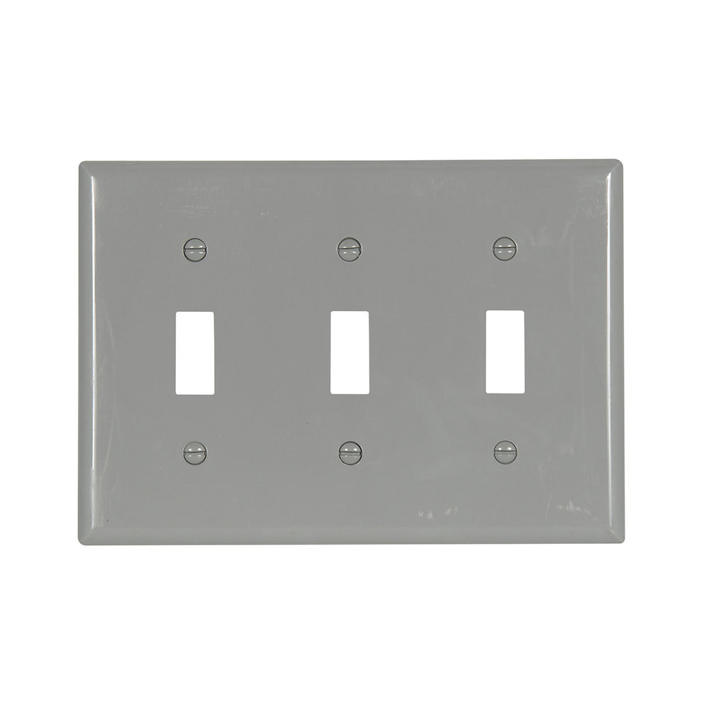 Eaton Toggle wallplate, Gray, Toggle Cutout, Nylon, Three- gang, Standard, ED Box