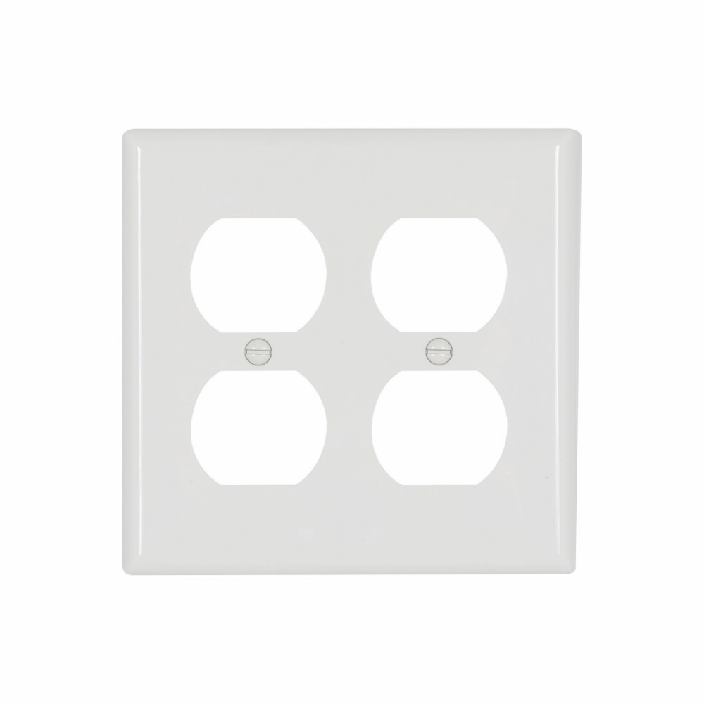 Eaton Duplex receptacle wallplate, White, Duplex receptacle Cutout, Nylon, Two- gang, Standard, ED Box
