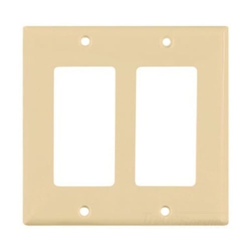 Eaton Decorator / GFCI wallplate, Ivory, Decorator Cutout, Nylon, Two- gang, Standard, ED Box