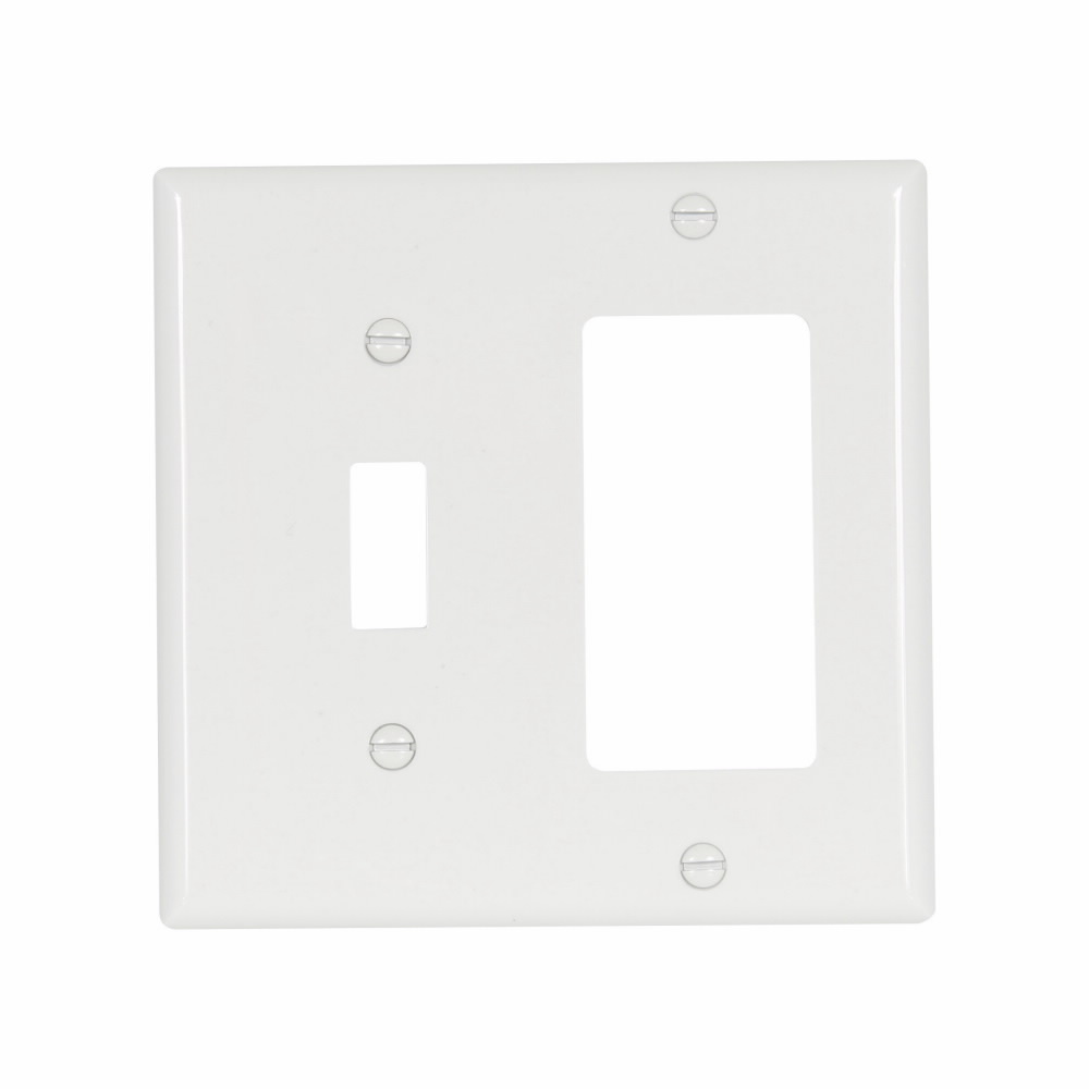 Eaton Combination wallplate, White, Toggle, Decorator Cutout, Nylon, Two- gang, Standard, ED Box