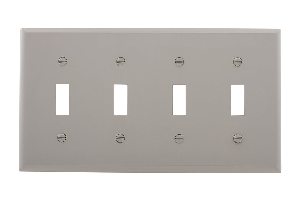 Eaton Toggle wallplate, Gray, Toggle Cutout, Nylon, Four- gang, Standard, ED Box