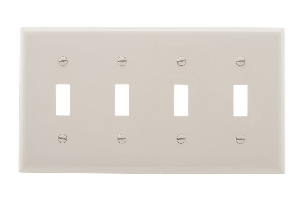 Eaton Toggle wallplate, White, Toggle Cutout, Nylon, Four- gang, Standard, ED Box
