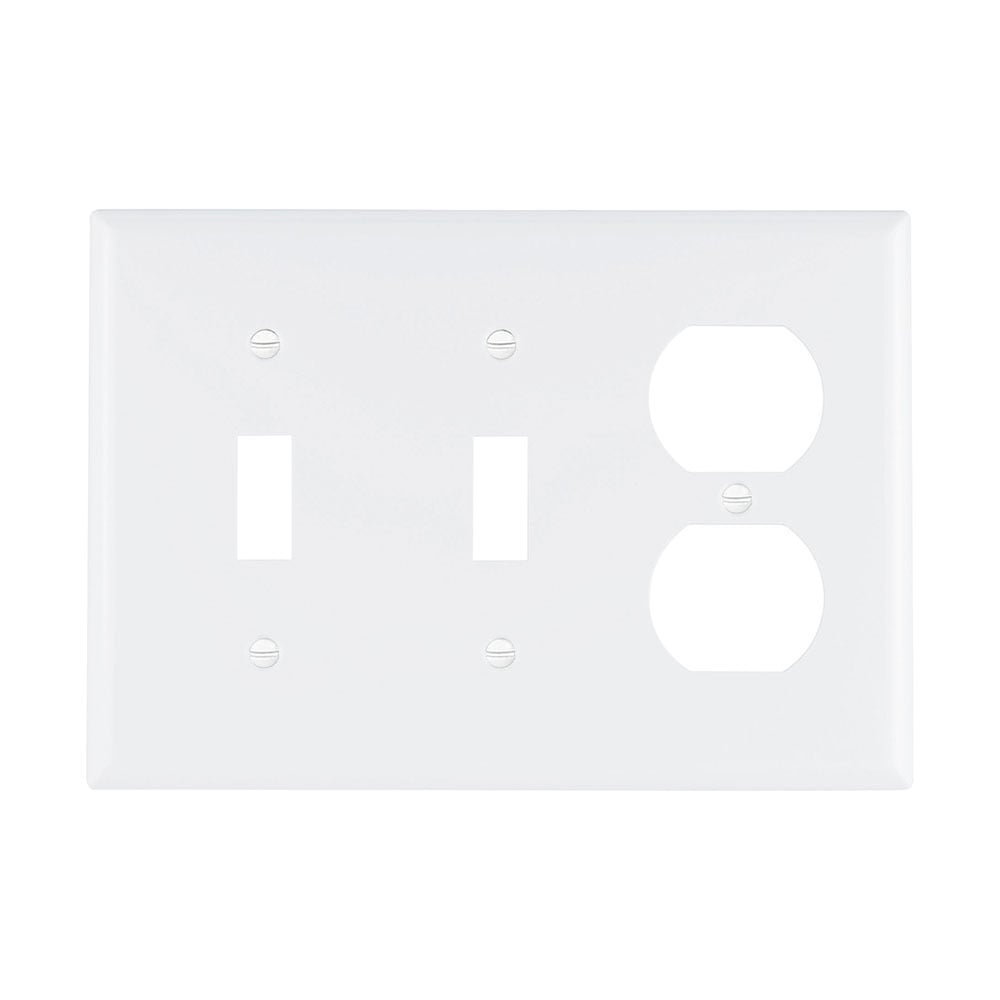 Eaton Combination wallplate, White, Toggle, Toggle, Duplex receptacle Cutout, Nylon, Three- gang, Standard, ED Box