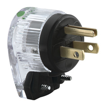 Eaton Arrow Hart safety grip hospital grade straight blade angled plug, #18-12 AWG, 15A, Industrial, 125V, Back wire, Clear, Brass, Nylon, 5-15P, Two-pole, three-wire, grounding, Screw, Nylon, Core pack