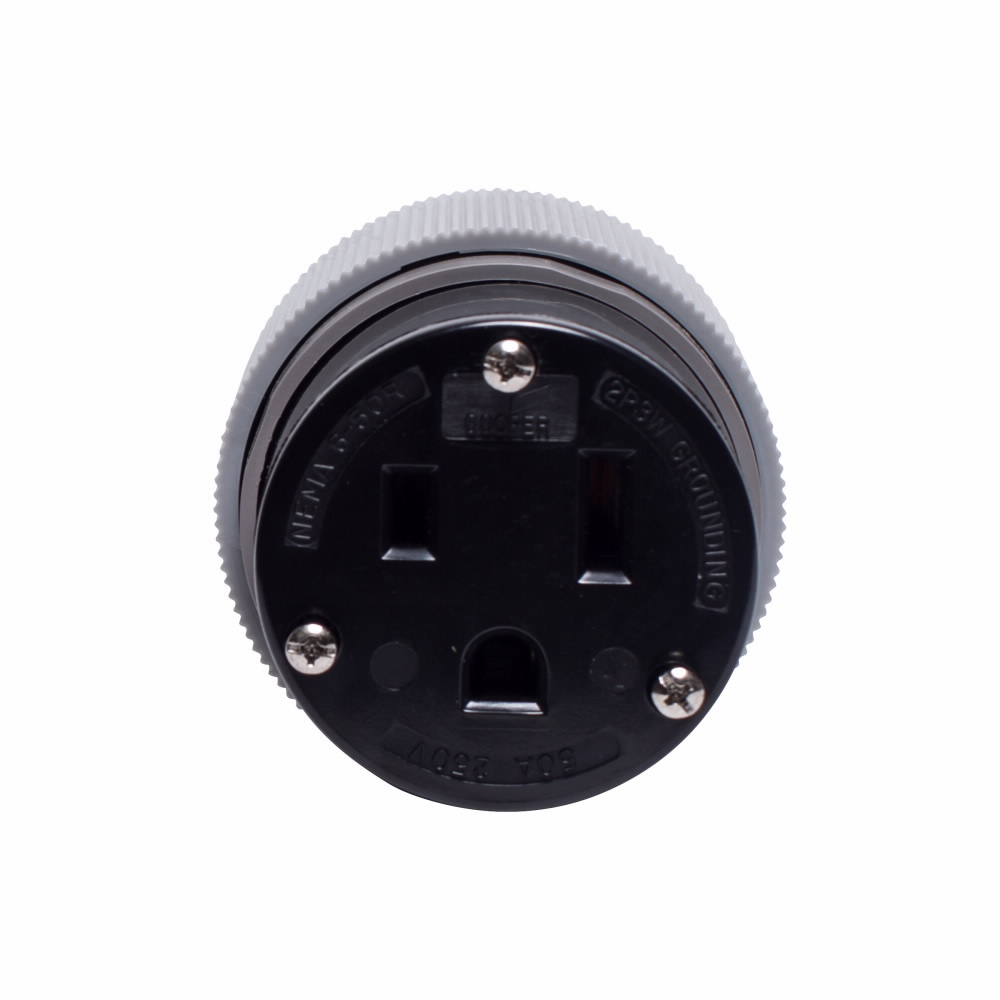 Eaton Arrow Hart extra heavy-duty auto grip connector , #12-4 AWG, 50A, Industrial, 250V, Back wire, Gray and black, Brass, Nylon, 6-50R, Two-pole, three-wire, grounding, Screw, Nylon, Core pack