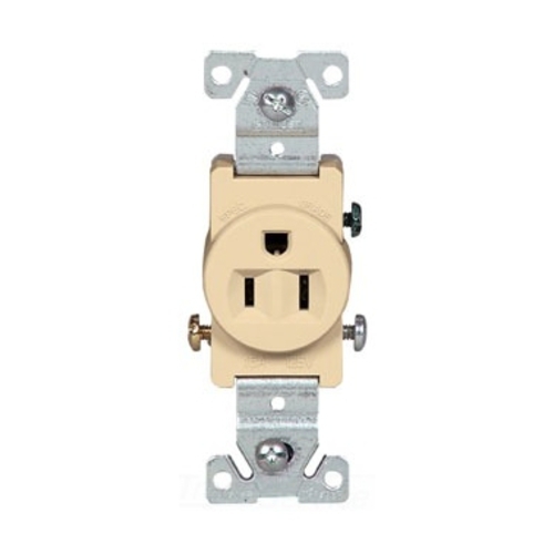 Eaton commercial specification grade single receptacle, #14-10 AWG, 15A, Commercial, Flush, 125V, Side wire, Ivory, Brass, Nylon, 5-15R, Single, Screw, PVC, ED Box