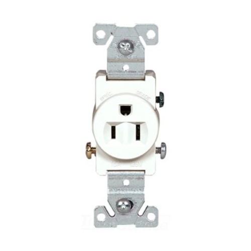 Eaton commercial specification grade single receptacle, #14-10 AWG, 15A, Commercial, Flush, 125V, Side wire, White, Brass, Nylon, 5-15R, Single, Screw, PVC, ED Box