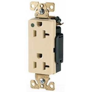Eaton Arrow Hart extra heavy-duty hospital grade decorator duplex receptacle, #14-10 AWG, 20A, Healthcare, Flush, 125V, Back and side, Gray, Brass, Glass filled Nylon, 5-20R, Duplex, Screw, Glass-filled nylon, Core pack
