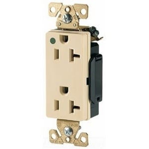 Eaton Arrow Hart extra heavy-duty hospital grade decorator duplex receptacle, #14-10 AWG, 20A, Healthcare, Flush, 125V, Back and side, White, Brass, Glass filled Nylon, 5-20R, Duplex, Screw, Glass-filled nylon, Core pack, Auto-grounding