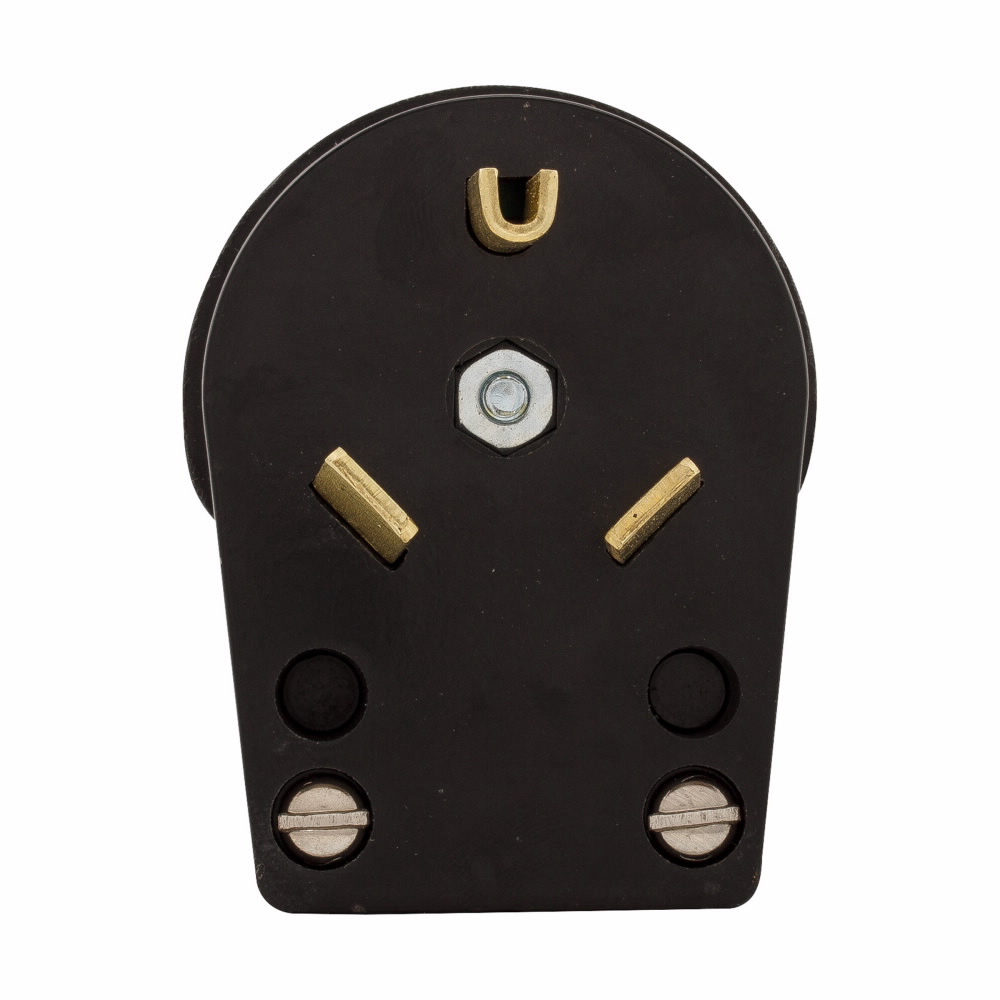 Eaton Arrow Hart extra heavy-duty angled plug , #12-10 AWG, 30A, Commercial, 125V, Back wire, Black, Brass, Urea, TT-30P, Two-pole, three-wire, grounding, Screw, 0.64", Thermoplastic, Retail Box