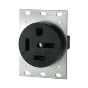 Eaton power device receptacle, #14 to 10 AWG, 60A, Flush, 250V, Back and side, Black, NEMA 15-60R, Three-pole, Four-wire, Three-pole, four-wire, grounding, Screw, Glass-filled nylon, Three-phase, Power