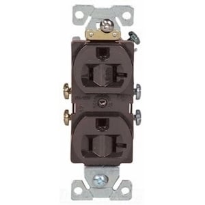 Eaton commercial specification grade duplex receptacle, #14-10 AWG, 20A, Commercial, Flush, 125V, Side wire, Brown, Brass, Nylon, 5-20R, Duplex, Screw, Nylon, ED Box