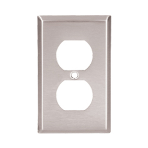 Eaton Single receptacle wallplate, Stainless steel, 1.406" Hole Cutout, Stainless steel, Single- gang, Standard, ED Box