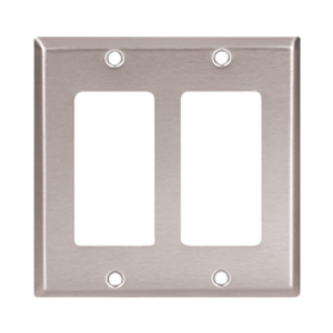 Eaton Decorator / GFCI wallplate, Stainless steel, Decorator Cutout, Stainless steel, Three- gang, Standard, ED Box