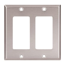 Eaton Decorator / GFCI wallplate, Stainless steel, Decorator Cutout, Stainless steel, Five- gang, Standard, ED Box