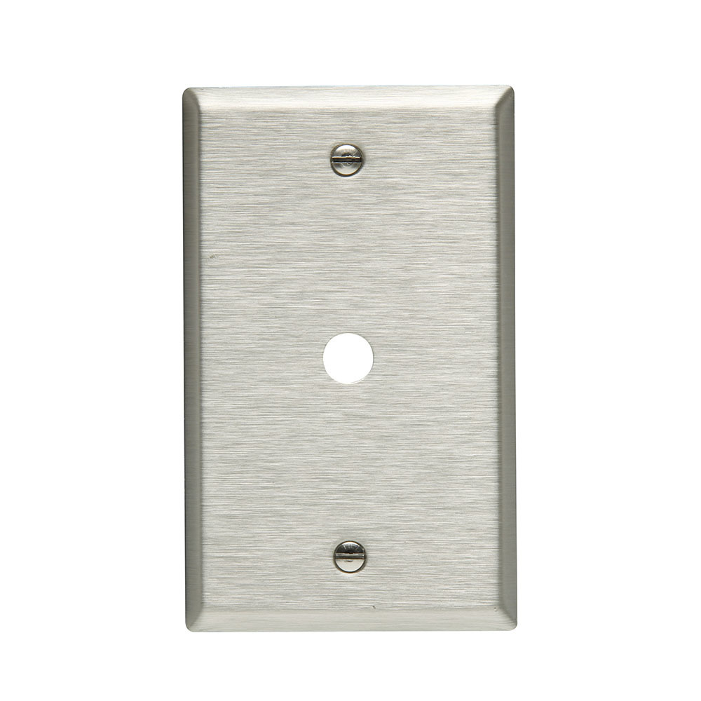 Eaton Telephone and coaxial wallplate, Stainless steel, 0.375" Hole Cutout, Stainless steel, Single- gang, Standard, ED Box