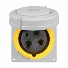 Eaton Arrow Hart pin and sleeve receptacle, IP69K Rated, #8 - #2 AWG, #10 - #2 AWG (Ground), #12 - #16 AWG (Pilot), 60A, 3 480V, Back wire, Red, Nickel plated brass, IP67, Nylon, 3-pole, 4-wire, AHBB60 Back box style, Female, 15 HP, 3PH