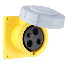 Eaton Arrow Hart pin and sleeve receptacle, IP69K Rated, #8 - #2 AWG, #10 - #2 AWG (Ground), #12 - #16 AWG (Pilot), 60A, 3 250V, Back wire, Nickel plated brass, IP67, Nylon, 3-pole, 4-wire, AHBB60 Back box style, Female, 7 1/2 HP, 3PH