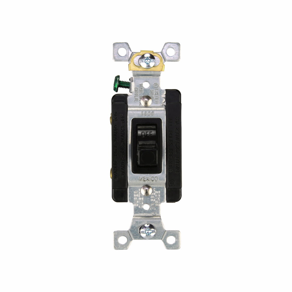 Eaton manual motor controller, #14-10 AWG, 20/30A,Industrial, Wall, 600/250V, Back and side, Maintained contact, Black, Open, Two-pole, -20-65C, Single-phase, Toggle switch, Copper-alloy terminal, brass screw, Single-throw, Thermoset