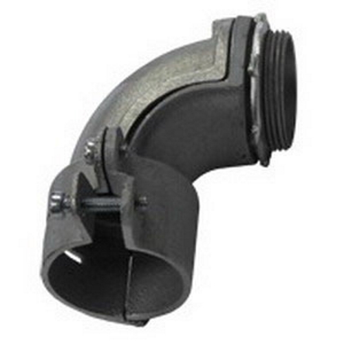Flexible Metal Conduit 90 deg Connector, 2-1/2 inch, Malleable Iron, Zinc Electroplated