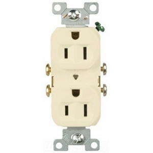 Eaton commercial specification grade duplex receptacle, #14-10 AWG, 15A, Commercial, Flush, 125V, Side wire, Black, Brass, High-impact nylon, PVC, 5-15R, Duplex, Screw, PVC, Core pack