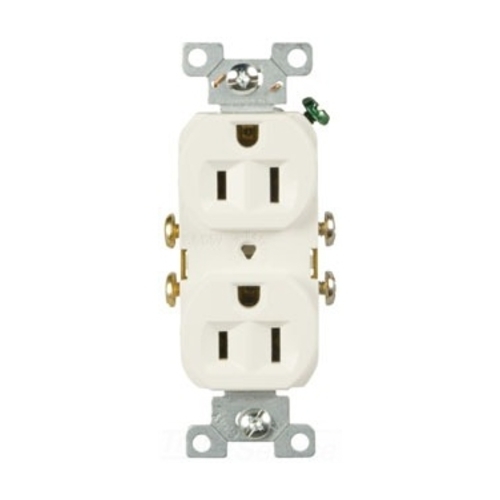 Eaton commercial specification grade duplex receptacle, #14-10 AWG, 15A, Commercial, Flush, 125V, Side wire, Light almond, Brass, High-impact nylon, PVC, 5-15R, Duplex, Screw, PVC, Core pack