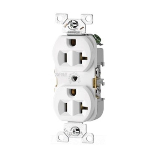 Eaton commercial specification grade duplex receptacle, #14-10 AWG, 20A, Commercial, Flush, 125V, Side wire, Gray, Brass, High-impact nylon, PVC, 5-20R, Duplex, Screw, PVC, Core pack