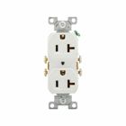 Eaton commercial specification grade duplex receptacle, #14-10 AWG, 20A, Commercial, Flush, 125V, Side wire, White, Brass, High-impact nylon, PVC, 5-20R, Duplex, Screw, PVC, Core pack